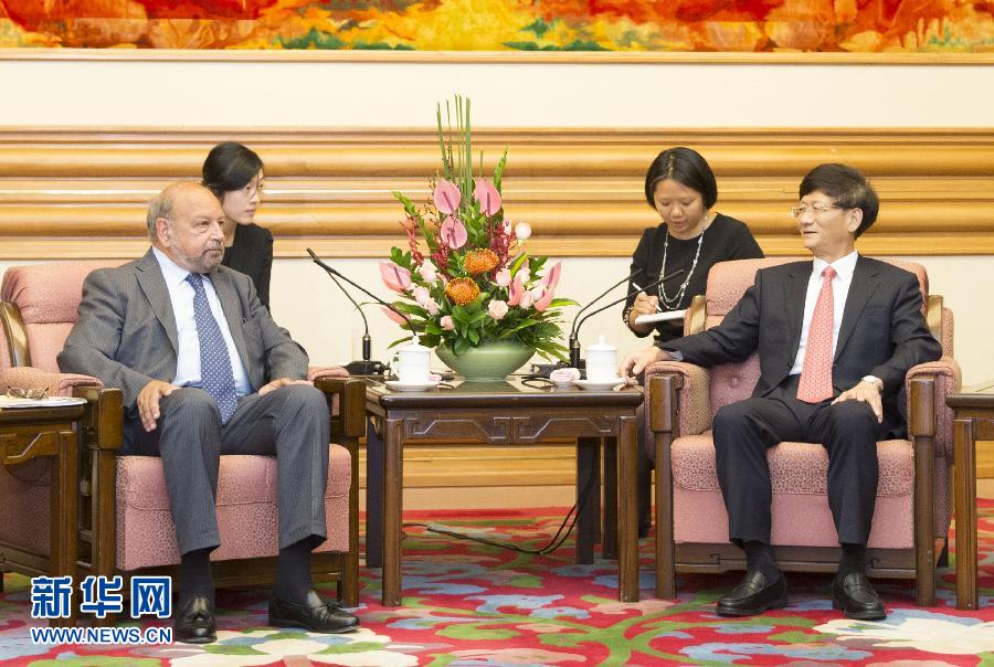 9月5日，中共中央政治局委員、中央政法委書記孟建柱在北京中南海會見國際法院院長亞伯拉罕。 新華社記者 黃敬文 攝 