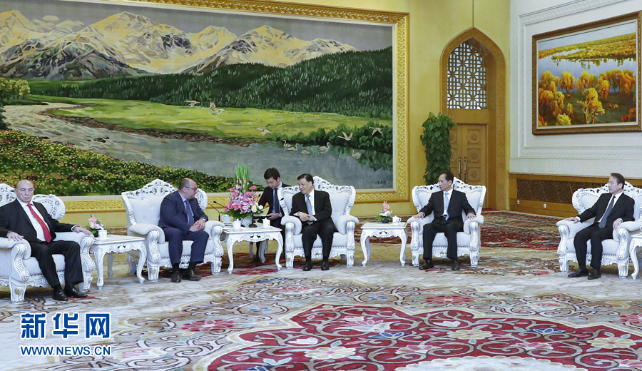 6月7日，中共中央政治局常委、中央書記處書記劉云山在北京會(huì)見金磚國(guó)家媒體高端論壇的媒體代表。新華社記者 鞠鵬 攝