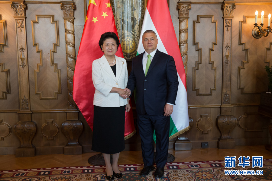  6月21日，國(guó)務(wù)院副總理劉延?xùn)|（左）在匈牙利布達(dá)佩斯國(guó)會(huì)大廈會(huì)見(jiàn)匈牙利總理歐爾班。 新華社發(fā)（弗爾季&middot;奧蒂洛攝）