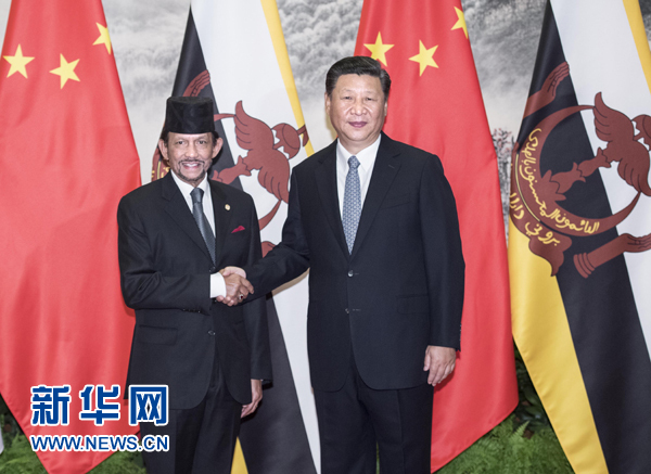 9月13日，國家主席習近平在北京人民大會堂同文萊蘇丹哈桑納爾舉行會談。 新華社記者 李濤 攝