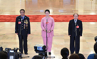 崔光日、荀笑紅、巨曉林代表接受采訪