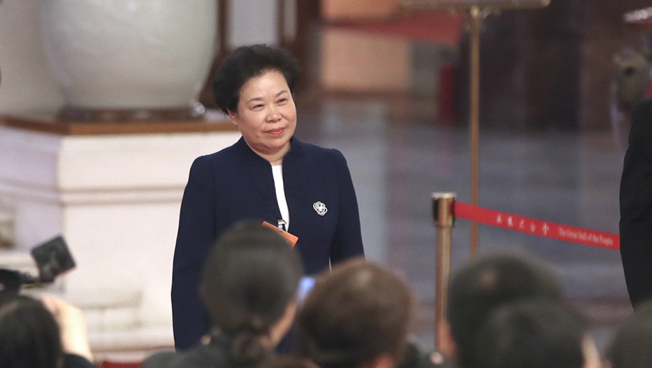 劉雅鳴步入&ldquo;部長通道&rdquo;，準(zhǔn)備接受采訪