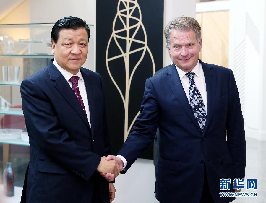 6月12日，中共中央政治局常委、中央書記處書記劉云山在赫爾辛基會見芬蘭總統(tǒng)尼尼斯特。 新華社記者姚大偉攝