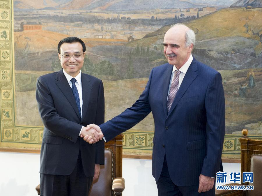 6月19日，國務(wù)院總理李克強(qiáng)在希臘議會(huì)大廈會(huì)見希臘議長米馬拉基斯。新華社記者 王曄 攝
