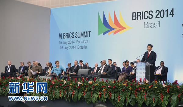 7月15日，國(guó)家主席習(xí)近平在巴西福塔萊薩出席金磚國(guó)家領(lǐng)導(dǎo)人第六次會(huì)晤并發(fā)表重要講話。 新華社記者 蘭紅光 攝