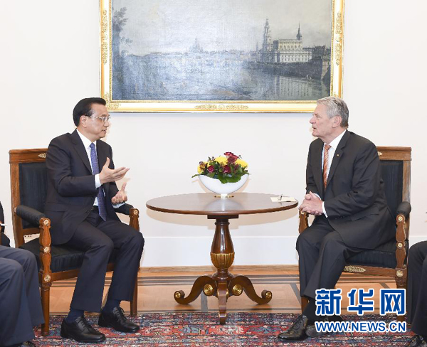 10月10日，國務院總理李克強在柏林會見德國總統(tǒng)高克。 新華社記者李學仁 攝