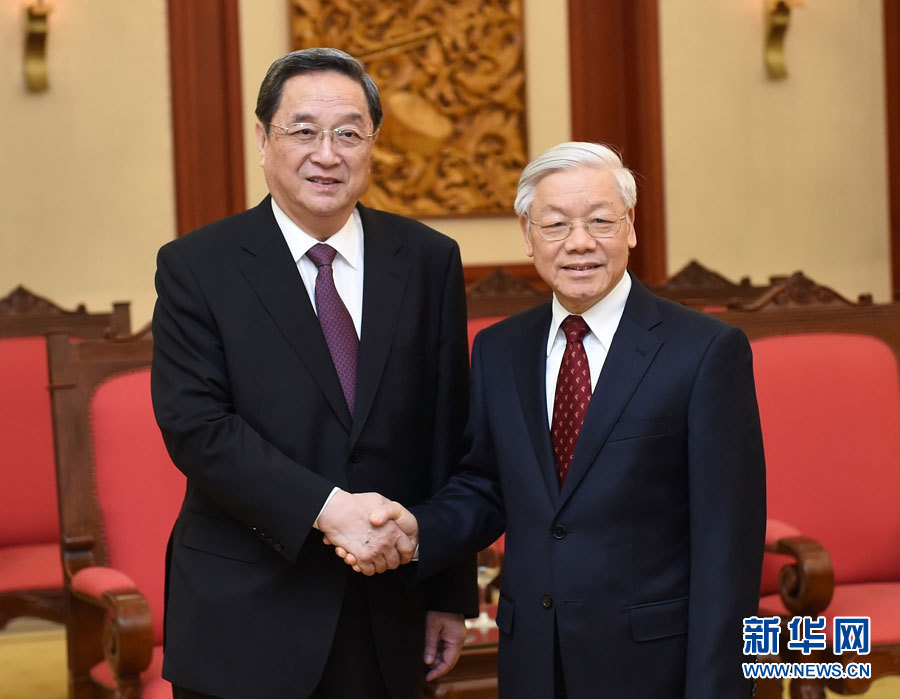 12月25日至27日，中共中央政治局常委、全國(guó)政協(xié)主席俞正聲對(duì)越南進(jìn)行正式訪問(wèn)。這是12月26日，俞正聲在河內(nèi)會(huì)見(jiàn)越共中央總書記阮富仲。 新華社記者劉建生攝