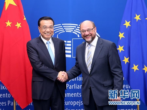 當(dāng)?shù)貢r間6月29日上午，國務(wù)院總理李克強(qiáng)在布魯塞爾會見歐洲議會議長舒爾茨。 新華社記者 龐興雷 攝