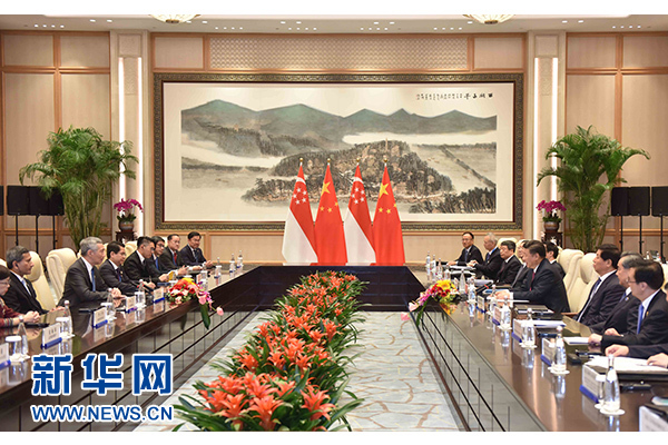 9月2日，國(guó)家主席習(xí)近平在杭州會(huì)見新加坡總理李顯龍。新華社記者張鐸攝