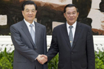 胡錦濤會(huì)見柬埔寨首相洪森